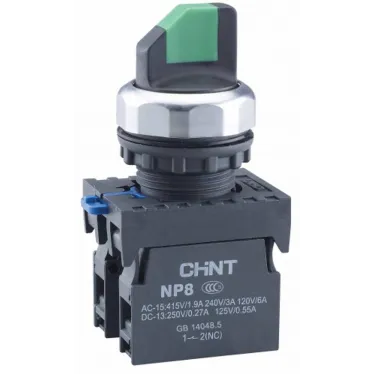 Переключатель без подсветки NP8-11X/21, 2 положения с фиксацией, зелёная 1НО+1НЗ IP65 (R) | 667132 | CHINT