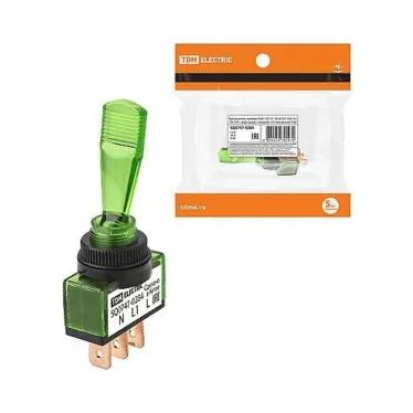 Выключатель-тумблер ASW-13D 1P 12В AC/DC 20А (3c) ON-OFF с фиксацией с зеленой LED подсветкой  | SQ0747-0284 | TDM