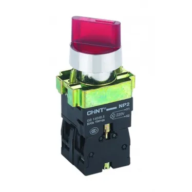 Переключатель NP2-BK12461, 2 положения с фиксацией 1НО,красная AC/DC220В (LED) IP40 | 574697 | CHINT