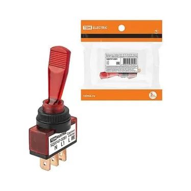 Выключатель-тумблер ASW-13D 1P 12В AC/DC 20А (3c) ON-OFF с фиксацией с красной LED подсветкой  | SQ0747-0281 | TDM