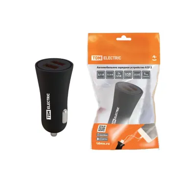 Автомобильное зарядное устройство, АЗУ 2, 2,1 А, 2 USB, черный, | SQ1810-0202 | TDM