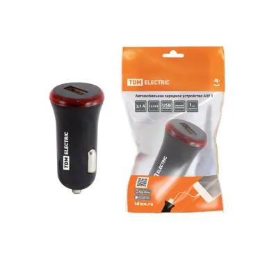 Автомобильное зарядное устройство, АЗУ 1, 2,1 А, 1 USB, черный, | SQ1810-0201 | TDM