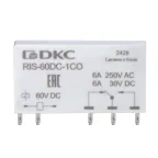 Реле миниатюрное ультратонкое, 1CO, ком. ток 6А, AgSnO, напряжение 60V DC