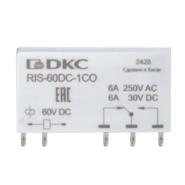 Реле миниатюрное ультратонкое, 1CO, ком. ток 6А, AgSnO, напряжение 60V DC