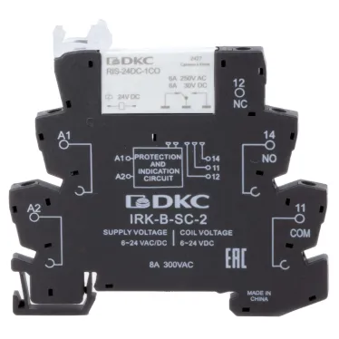 Реле интерфейсное, 1CO, ком. ток 6А, AgSnO?, напряжение 12V AC/DC, винтовые клеммы.