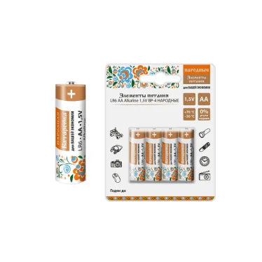 Элемент питания LR6 AA Alkaline 1,5V BP-4 Народный | SQ1702-0007 | TDM