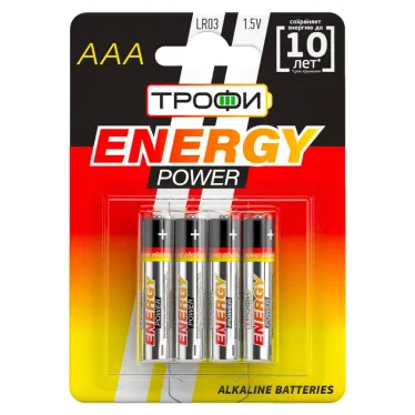 Батарейка щелочная (алкалиновая) LR03-4BL (40/960/30720) (AAA)  | C0034915 | ТРОФИ