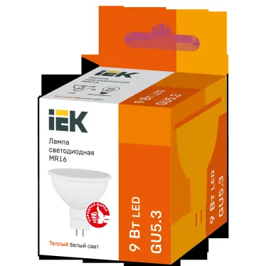 Лампа светодиодная MR16 софит 9Вт 230В 3000К GU5.3 IEK