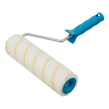 Валик в сборе ПОЛИАКРИЛ желтая полоса, 250 мм, ворс 12 мм, D 48 мм, D ручки 8 мм