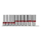                  Набор удлиненных торцевых головок 1/2', 6 гранные, CrV, 10-22мм, 10 штук
               