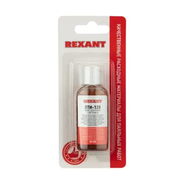 Флюс для пайки , ЛТИ-120, 30 мл, с кисточкой, флакон, блистер | 09-3626-1 | REXANT