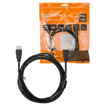 Кабель "АВК 4" HDMI - HDMI, v2.0, позолоченные контакты, с ферритами, 3 метра, | SQ4040-0004 | TDM