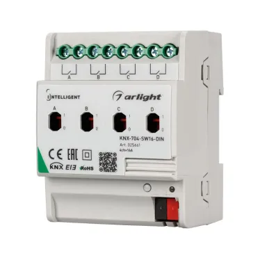 INTELLIGENT ARLIGHT Релейный модуль KNX-704-SW16-DIN (BUS, 4x16A) | 025661 | Arlight