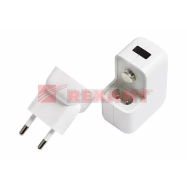 Сетевое зарядное устройство 2xUSB, переходник+адаптер (СЗУ) (5 V, 2100 mA+1000 mA) | 18-1187 | REXANT