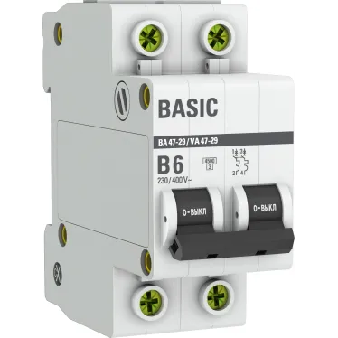 Автоматический выключатель 2P 6А (B) 4,5кА ВА 47-29 Basic