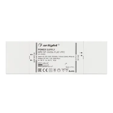 Блок питания ARV-SP-24036-FLAT-PFC (24V, 1.5A, 36W) (IP20 Пластик, 5 лет)