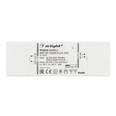 Блок питания ARV-SP-24090-FLAT-PFC (24V, 3.75A, 90W) (, IP20 Пластик, 5 лет)