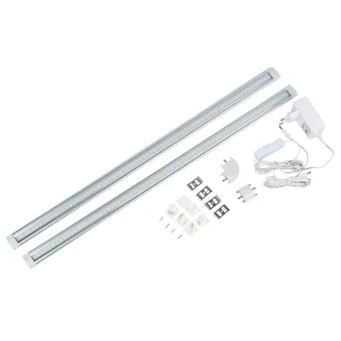 Светильники светодиодные для мебели UЛм-F45-2x6W/4500K IP20 SILVER набор из 2-х шт Механический выключатель 600*25*8мм 2*500Лм