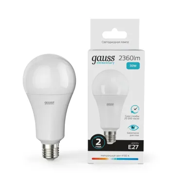 Лампа светодиодная LED 30 Вт 2360 лм 4100К А67 груша нейтральный E27 AC 220В Elementary Gauss
