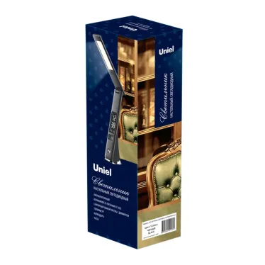 Светильник TLD-567 Black/LED/300Lm/4500K/Dimmer настольный c часами, календарем, термометром, 6W. Встроенный аккумулятор 2000mAh. Сенсорный выключатель. Диммер. Черный. ТМ