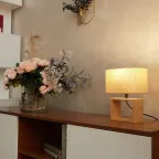 Светильник настольный UML-B401 E27 LIGHT GREY/WOOD декоративный под лампу Е27, 40W. Механический выключатель. Светло-серый. ТМ Uniel