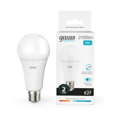 Лампа светодиодная LED 25 Вт 2100 лм 4100К А70 груша нейтральный E27 AC 220В Elementary Gauss
