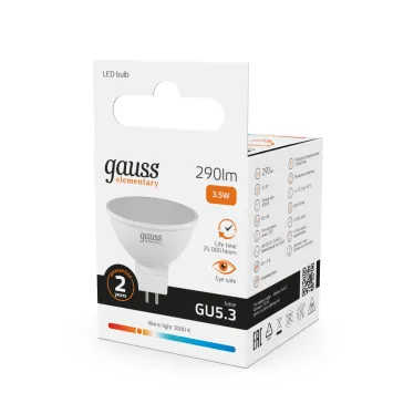 Лампа светодиодная LED 3.5 Вт 290 лм 3000К софит MR16 теплый GU5.3 AC 220В Elementary Gauss