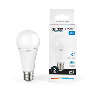 Лампа светодиодная LED 20 Вт 1750 лм 6500К А60 груша холодный E27 AC 220В Elementary Gauss