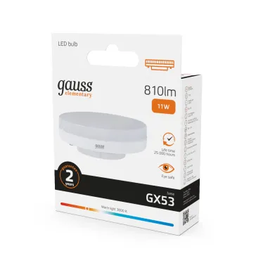 Лампа светодиодная LED 11 Вт 810 лм 3000К таблетка теплый GX53 AC 220В Elementary Gauss