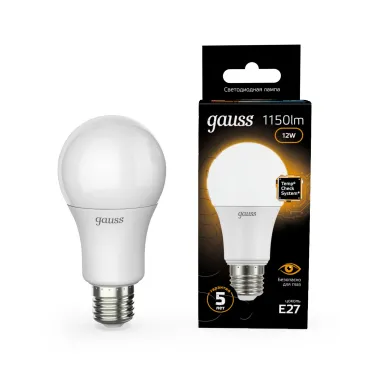 Лампа светодиодная LED 12 Вт 1150 лм 3000К А60 груша теплый E27 AC 220В Black Gauss