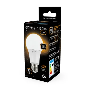 Лампа светодиодная LED 12 Вт 1150 лм 3000К А60 груша теплый E27 AC 220В Black Gauss