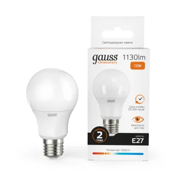 Лампа светодиодная LED 12 Вт 1130 лм 3000К А60 груша теплый E27 AC 220В Elementary Gauss