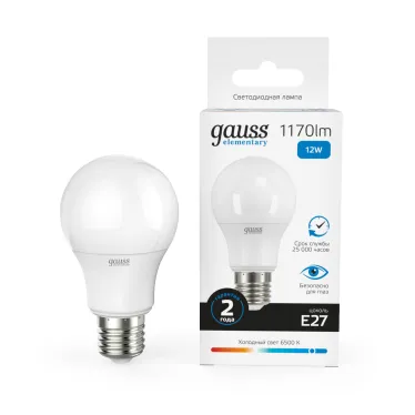 Лампа светодиодная LED 12 Вт 1170 лм 6500К А60 груша холодный E27 AC 220В Elementary Gauss
