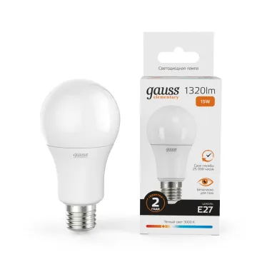 Лампа светодиодная LED 15 Вт 1320 лм 3000К А60 груша теплый E27 AC 220В Elementary Gauss