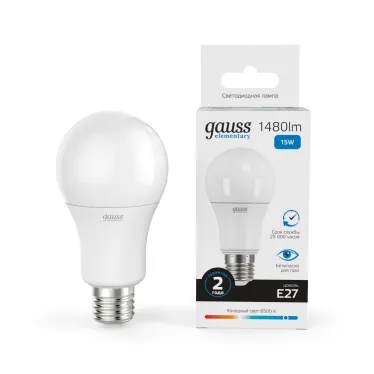 Лампа светодиодная LED 15 Вт 1480 лм 6500К А60 груша холодный E27 AC 220В Elementary Gauss