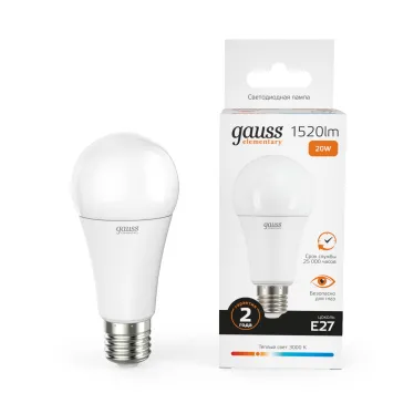 Лампа светодиодная LED 20 Вт 1520 лм 3000К А60 груша теплый E27 AC 220В Elementary Gauss
