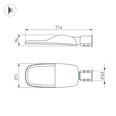 Светильник светодиодный OXOR-TURI-714х271-120W Day4000 (GR, 144x75 deg, 230V) IP66 (ARL)