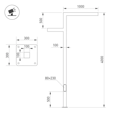 Опора освещения со светильником светодиодным OXOR-STER-Z-1600x100x100-L4000-70W Warm3000 (BK, 230V) IP65 (ARL, Сталь)