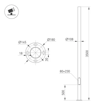 Опора освещения фланцевая OXOR-OK1-D108-L3500 (BK) (ARL, Сталь)