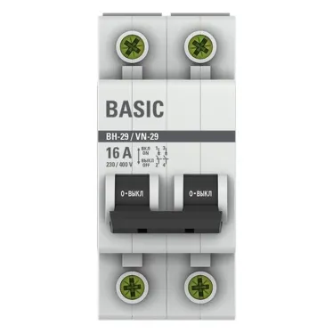 Выключатель нагрузки модульный ВН-29 2P 16А EKF Basic | SL29-2-16-bas | EKF