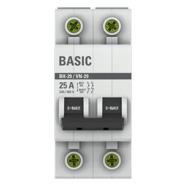 Выключатель нагрузки модульный ВН-29 2P 25А EKF Basic | SL29-2-25-bas | EKF