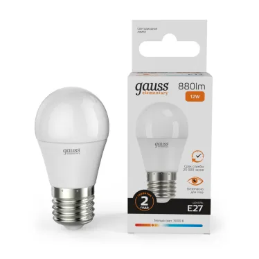 Лампа светодиодная LED 12 Вт 880 лм 3000К шар P45 теплый E27 AC 220В Elementary Gauss