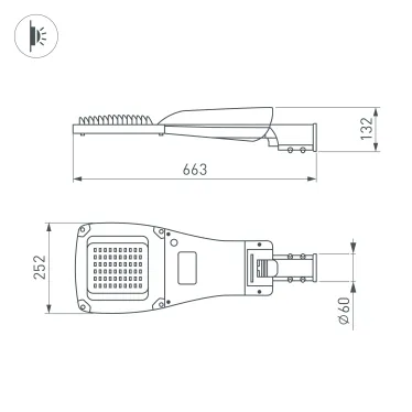 Светильник светодиодный OXOR-GRES-663х252-60W Day4000 (GR, 150x80 deg, 230V) IP66 (ARL)
