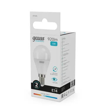 Лампа светодиодная LED 12 Вт 920 лм 4100К шар P45 нейтральный E14 AC 220В Elementary Gauss
