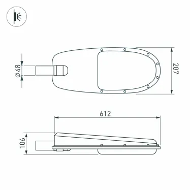 Светильник светодиодный OXOR-ELFA-611х288-75W Day5000 (GR, 144x61 deg, 230V) IP65 (ARL)