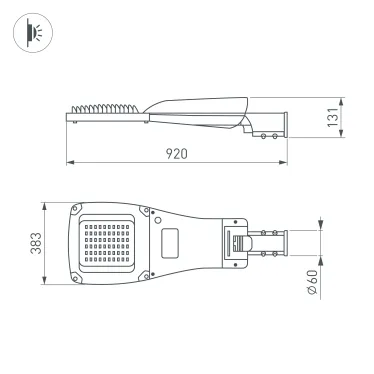 Светильник светодиодный OXOR-GRES-920х383-240W Day4000 (GR, 150x80 deg, 230V) IP66 (ARL)