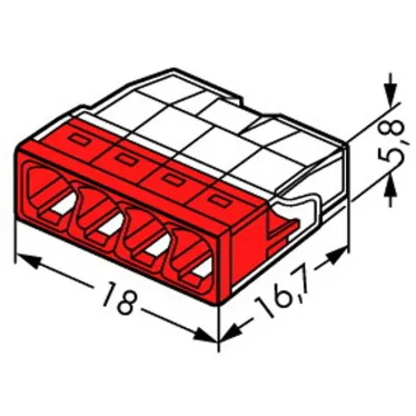 Клемма с пастой 4-проводная 0.5-2.5мм2 одножильный красный (уп/100шт) | 2273-244 | WAGO