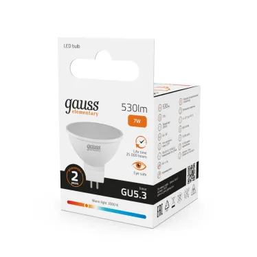Лампа светодиодная LED 7 Вт 530 лм 3000К софит MR16 теплый GU5.3 AC 220В Elementary Gauss