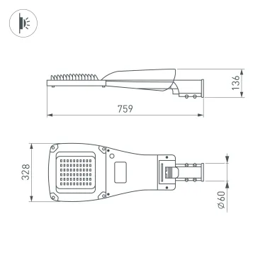 Светильник светодиодный OXOR-GRES-759х328-150W Day4000 (GR, 150x80 deg, 230V) IP66 (ARL)