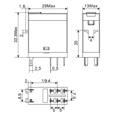 Реле миниатюрное промышленное, 2CO, ком. ток 8А, AgSnO?, напряжение 24V AC, опция: тест-кнопка+светодиод